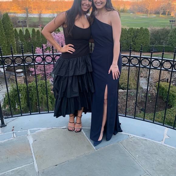 One shoulder navy AMSALE dress size 4 - Picture 2 of 3